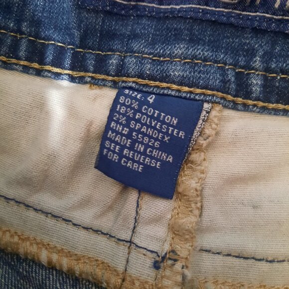 Y2K Low Rise Denim Shorts S Blue Green Camouflage Flap Pockets Jean Shorts 2000s - Picture 7 of 7